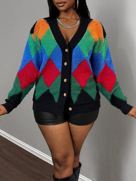 Slayr cardigan de punto con bloque de color y letras de estilo minimalista y casual
