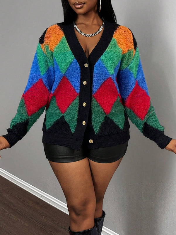 Slayr cardigan de punto con bloque de color y letras de estilo minimalista y casual