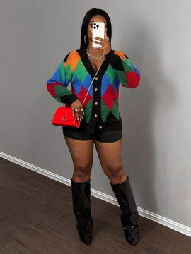 Slayr cardigan de punto con bloque de color y letras de estilo minimalista y casual