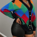Slayr cardigan de punto con bloque de color y letras de estilo minimalista y casual