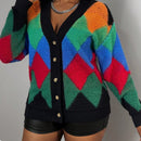 Slayr cardigan de punto con bloque de color y letras de estilo minimalista y casual