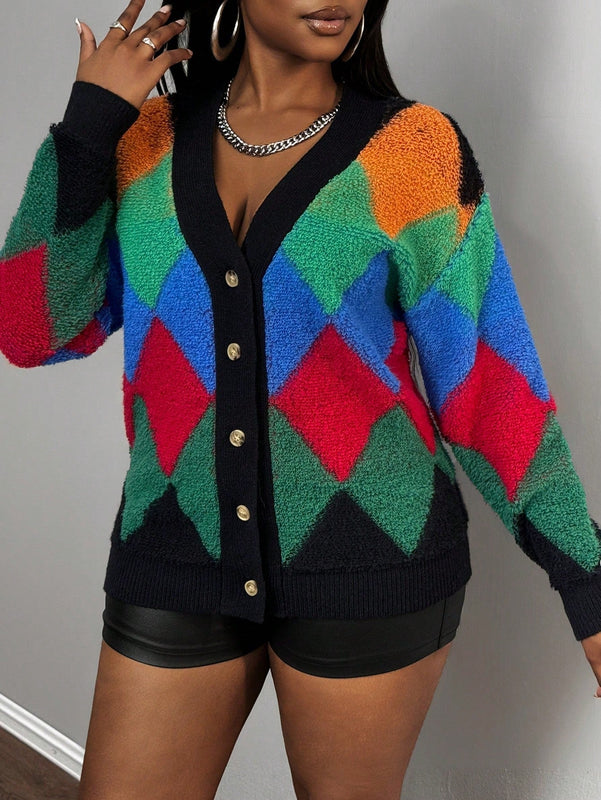 Slayr cardigan de punto con bloque de color y letras de estilo minimalista y casual