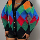 Slayr cardigan de punto con bloque de color y letras de estilo minimalista y casual