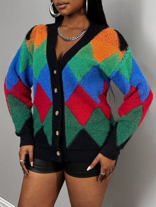 Slayr cardigan de punto con bloque de color y letras de estilo minimalista y casual