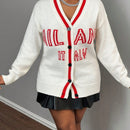 Slayr cardigan de punto con bloque de color y letras de estilo minimalista y casual