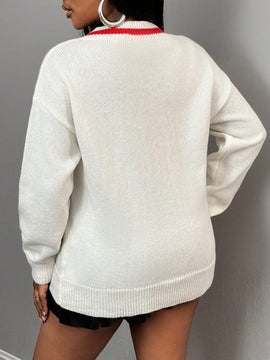 Slayr cardigan de punto con bloque de color y letras de estilo minimalista y casual