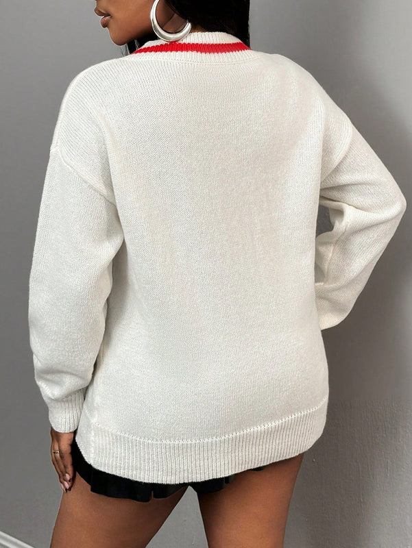 Slayr cardigan de punto con bloque de color y letras de estilo minimalista y casual