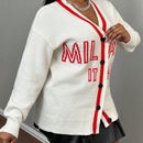 Slayr cardigan de punto con bloque de color y letras de estilo minimalista y casual
