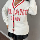 Slayr cardigan de punto con bloque de color y letras de estilo minimalista y casual