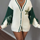 Slayr cardigan de punto con bloque de color y letras de estilo minimalista y casual