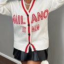 Slayr cardigan de punto con bloque de color y letras de estilo minimalista y casual