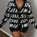 Slayr cardigan de punto con bloque de color y letras de estilo minimalista y casual