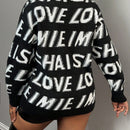 Slayr cardigan de punto con bloque de color y letras de estilo minimalista y casual