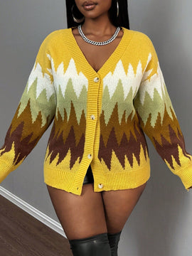 Slayr cardigan de punto con bloque de color y letras de estilo minimalista y casual