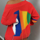 Slayr cardigan de punto con bloque de color y letras de estilo minimalista y casual