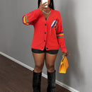 Slayr cardigan de punto con bloque de color y letras de estilo minimalista y casual