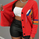 Slayr cardigan de punto con bloque de color y letras de estilo minimalista y casual