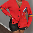 Slayr cardigan de punto con bloque de color y letras de estilo minimalista y casual