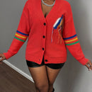 Slayr cardigan de punto con bloque de color y letras de estilo minimalista y casual