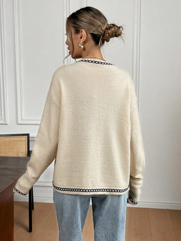 Frenchy cardigan casual suelto con botones y estampado de estrellas con hombros caidos, para otono/invierno