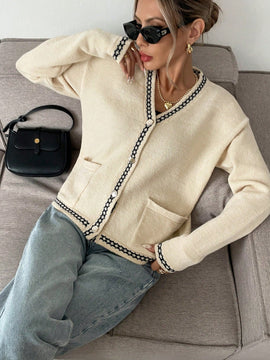 Frenchy cardigan casual suelto con botones y estampado de estrellas con hombros caidos, para otono/invierno