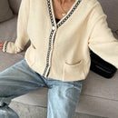 Frenchy cardigan casual suelto con botones y estampado de estrellas con hombros caidos, para otono/invierno