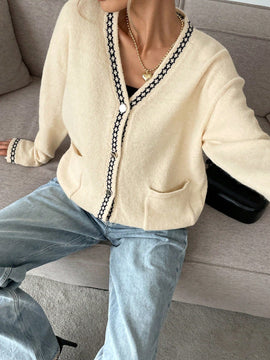 Frenchy cardigan casual suelto con botones y estampado de estrellas con hombros caidos, para otono/invierno