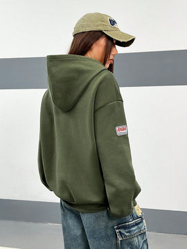 Coolane sudadera casual con capucha negra minimalista con estampado de letras para mujer