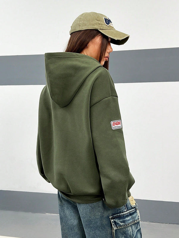 Coolane sudadera casual con capucha negra minimalista con estampado de letras para mujer