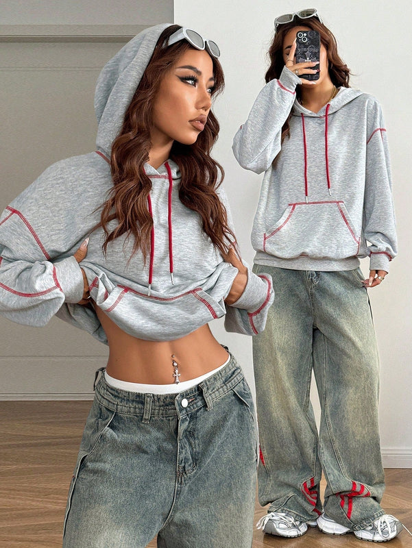 Coolane sudadera casual con capucha negra minimalista con estampado de letras para mujer