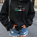 Ezwear sudadera con capucha ajustada de moda para mujer, estilo "italiano", sexy y casual, comoda, con forro calido, apta para salidas en otono/invierno/primavera