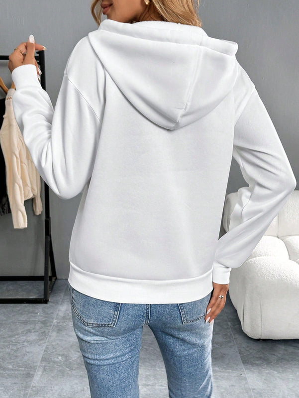 Lune sudadera con capucha minimalista y casual de manga larga con botones frontales en unicolor para mujer