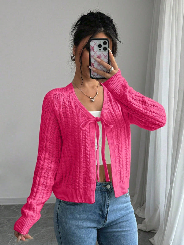 Essnce cardigan de mujer de manga larga con estampado floral 3d con lazo delantero, de estilo frances casual y versatil