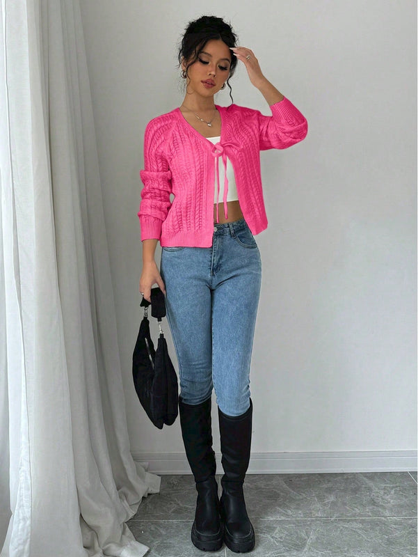 Essnce cardigan de mujer de manga larga con estampado floral 3d con lazo delantero, de estilo frances casual y versatil