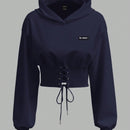 Ezwear sudadera con capucha de mujer color verde oliva con estampado de letras y amarre cruzado al frente