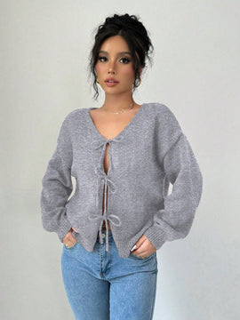 Prive blusa casual de manga larga con amarres delanteros para mujer, para uso diario