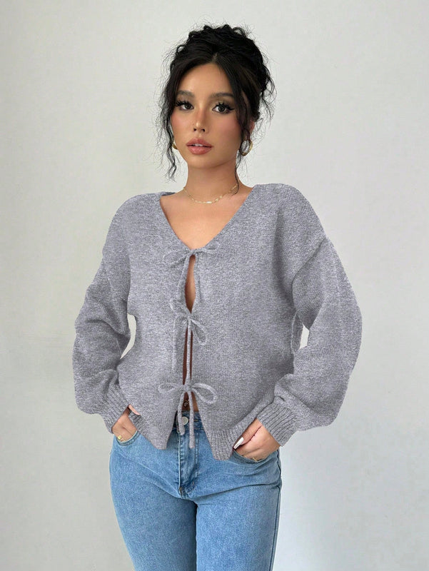 Prive blusa casual de manga larga con amarres delanteros para mujer, para uso diario