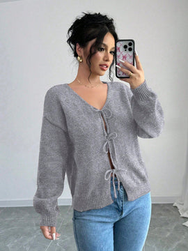 Prive blusa casual de manga larga con amarres delanteros para mujer, para uso diario
