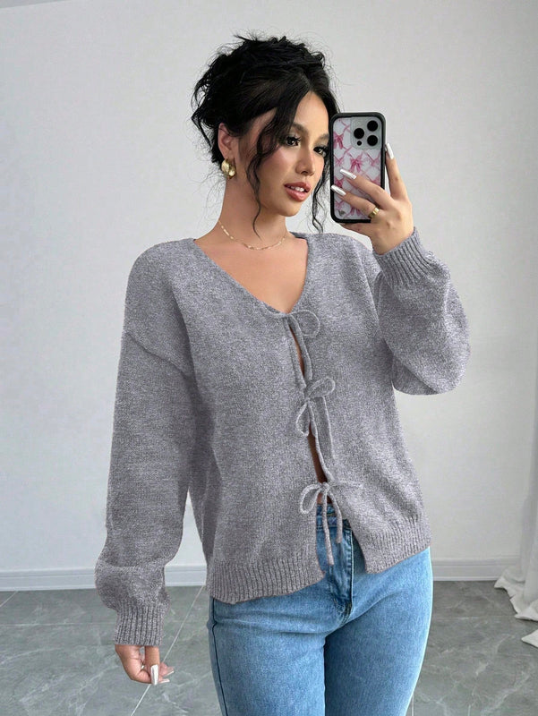 Prive blusa casual de manga larga con amarres delanteros para mujer, para uso diario