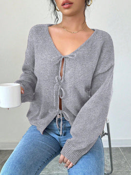 Prive blusa casual de manga larga con amarres delanteros para mujer, para uso diario