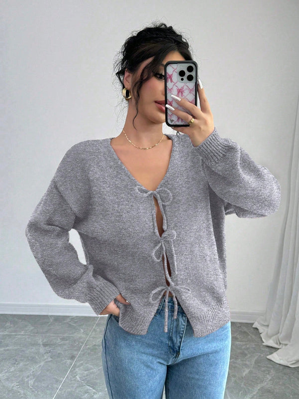 Prive blusa casual de manga larga con amarres delanteros para mujer, para uso diario