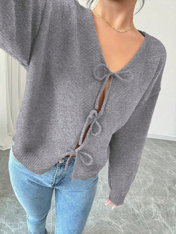 Prive blusa casual de manga larga con amarres delanteros para mujer, para uso diario