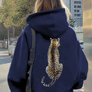 Ezwear sudadera con capucha con cordon de estampado de leopardo para mujer, de manga larga holgada y casual, para otono/invierno