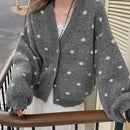 Dazy cardigan de punto con botones delanteros, cuello en v y estampado de lunares, de manga larga para mujeres