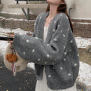 Dazy cardigan de punto con botones delanteros, cuello en v y estampado de lunares, de manga larga para mujeres