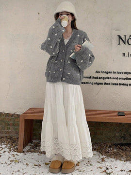 Dazy cardigan de punto con botones delanteros, cuello en v y estampado de lunares, de manga larga para mujeres