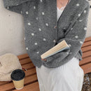 Dazy cardigan de punto con botones delanteros, cuello en v y estampado de lunares, de manga larga para mujeres