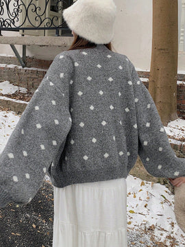 Dazy cardigan de punto con botones delanteros, cuello en v y estampado de lunares, de manga larga para mujeres