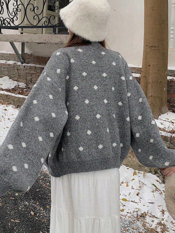 Dazy cardigan de punto con botones delanteros, cuello en v y estampado de lunares, de manga larga para mujeres