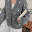 Dazy cardigan de punto con botones delanteros, cuello en v y estampado de lunares, de manga larga para mujeres